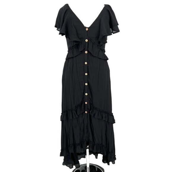 Bibi Black Ruffle Boho Western Maxi Dress Flutter Sleeves Black Size Small - Picture 1 of 14